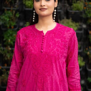 Lucknowi Chikan Kurti Palazzo Set: Dobby Cotton Thread Embroidery image 1