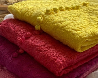 Handmade Chikankari Kurta Set: Dobby Cotton Kurti with Lycra Pants