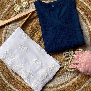 Handcrafted Chikankari Mul Cotton Angrakha Kurta with Modal Palazzo