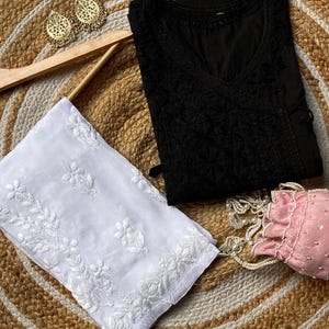 Handcrafted Chikankari Mul Cotton Angrakha Kurta with Modal Palazzo