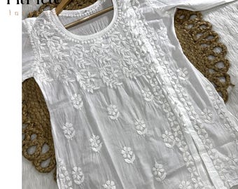 Handcrafted Cotton Kurti Top | Lucknowi Chikankari Embroidery