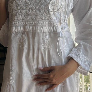 Handcrafted Chikankari Mul Cotton Angrakha Kurta with Modal Palazzo