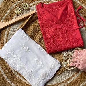 Handcrafted Chikankari Mul Cotton Angrakha Kurta with Modal Palazzo