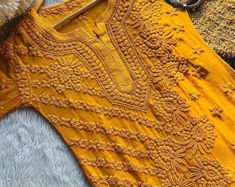 Viscose Chikankari Kurta: Hand Embroidered Ethnic Tunic Top