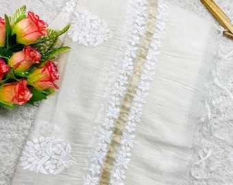 Chikankari Chanderi Dupatta bordado a mano: bufanda étnica Lucknowi