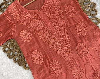 Kurti Muslin Heavy Chikankari: Handcrafted Lucknow Embroidery Work