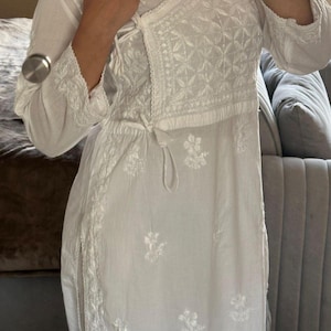 Handcrafted Chikankari Mul Cotton Angrakha Kurta with Modal Palazzo