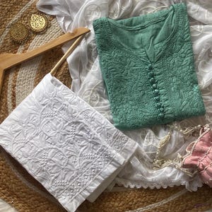 Handmade Chikankari Kurta Set: Dobby Cotton Kurti with Lycra Pants