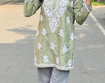 Chikankari Short Kurta: Hand-Embroidered Cotton Top