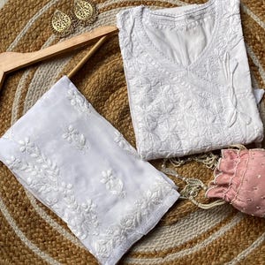 Handcrafted Chikankari Mul Cotton Angrakha Kurta with Modal Palazzo