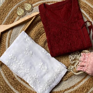 Handcrafted Chikankari Mul Cotton Angrakha Kurta with Modal Palazzo