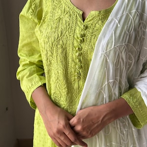 Handmade Chikankari Kurta Set: Dobby Cotton Kurti with Lycra Pants