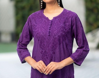 Handgefertigtes Chikankari Palazzo Set: Dobby Cotton Indianer-Outfit