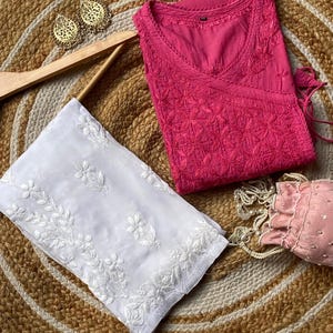 Handcrafted Chikankari Mul Cotton Angrakha Kurta with Modal Palazzo