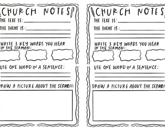 Church Notes Template for Kids - Digital Print