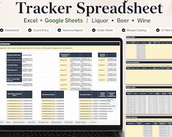 Bar Inventory Tracker Spreadsheet | Excel + Google Sheets | Liquor Beer Wine