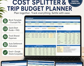 Family Vacation Cost Splitter | Group Trip Budget Planner | Who Owes Who Expense Tracker | Excel & Google Sheets | Cruise Road Trip Reunion