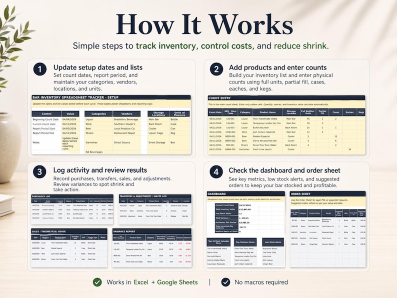 Bar Inventory Tracker Spreadsheet | Excel + Google Sheets | Liquor Beer ...
