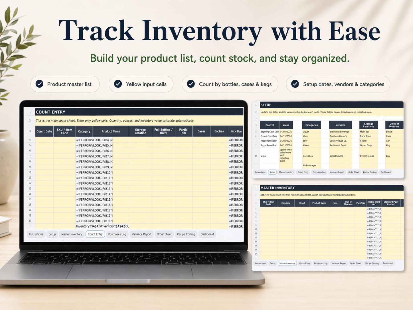 Bar Inventory Tracker Spreadsheet | Excel + Google Sheets | Liquor Beer ...