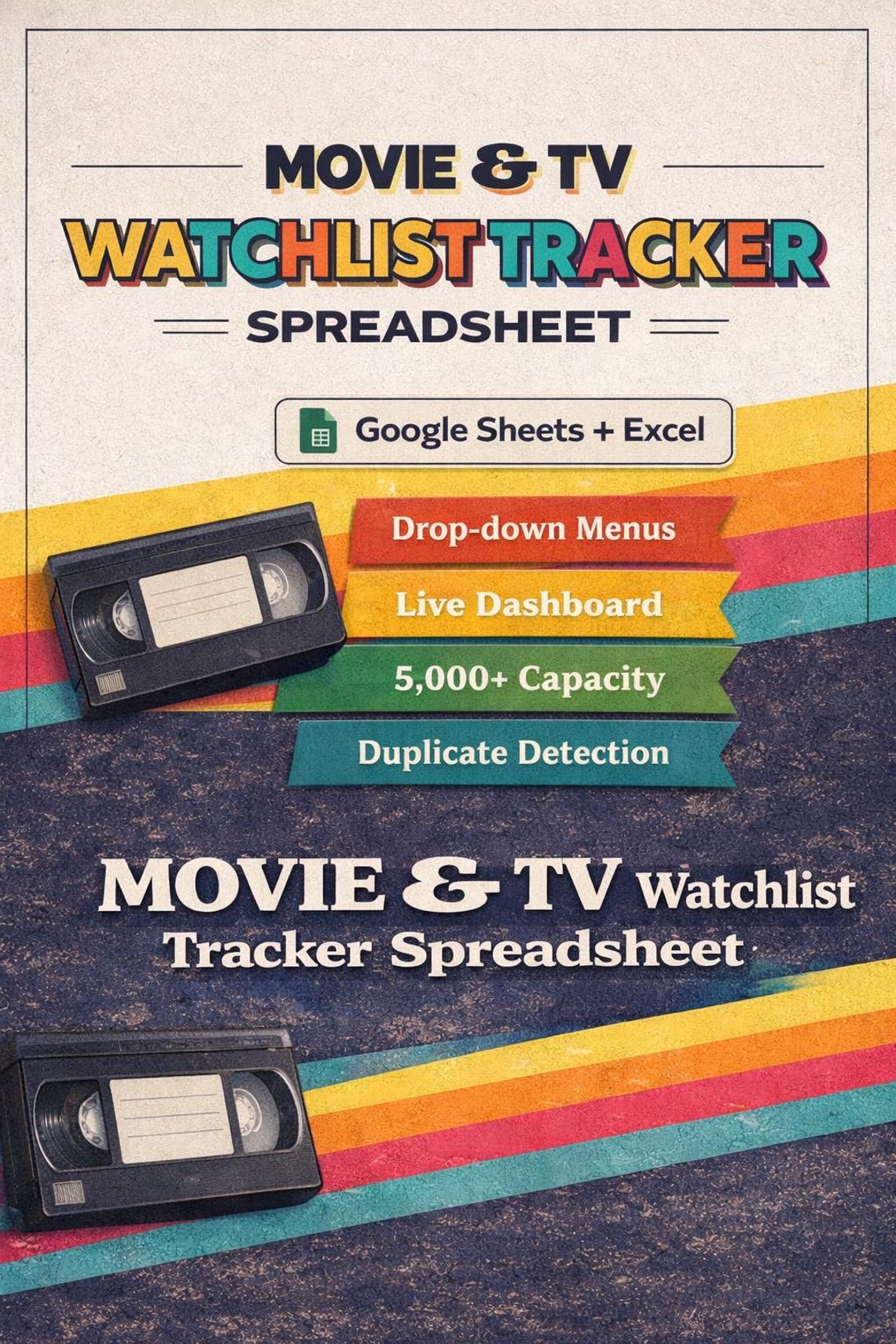 Movie & TV Watchlist Tracker Spreadsheet | Google Sheets + Excel | Film ...