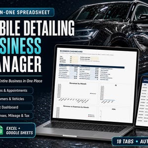 Mobile Detailing Business Spreadsheet | Client Tracker, Invoice, Expense Log (Digital Download)