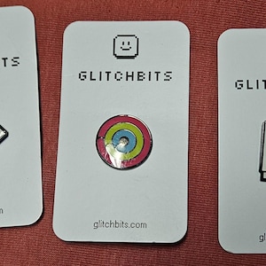 Lot of 3 Glitchbits Retro Tech Enamel Pin Set – Trash Can, Spinning Wheel, Sad Mac