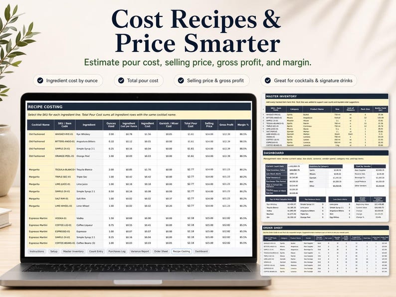 Bar Inventory Tracker Spreadsheet | Excel + Google Sheets | Liquor Beer ...