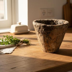 Vaso antico in terracotta francese / Vaso in resina di pino del XIX secolo dalla Francia / Arredamento rustico da fattoria / Fioriera vintage in argilla