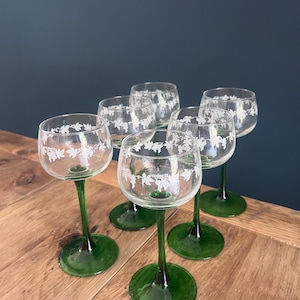 Set Of 6 French Green Stemmed Glasses, Codecu, Cocktail Set, Cocktail Glasses, Vintage, Retro, French