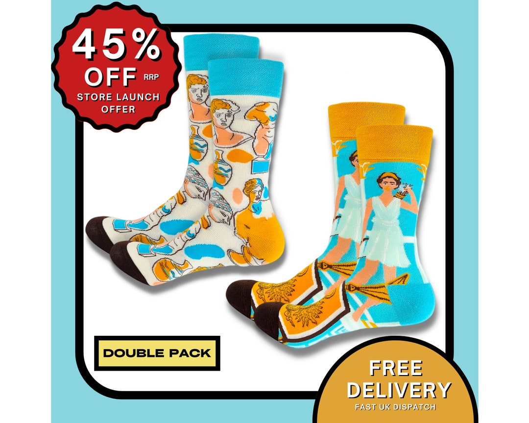 Ancient Greece Socks Double Pack Adult Size 510 UK Unisex Etsy UK