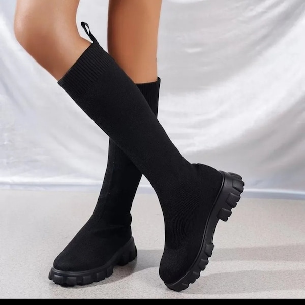 Black long sock boots