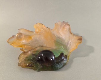 Daum Nancy France pâte de verre leaf bowl with snails best condition rare luxury