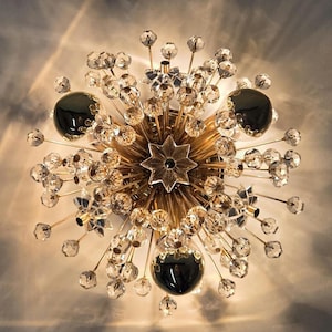 Plafond-/wandlamp in mid-century modern stijl, Flocon Emil Stejnar, jaren 70, echt glas, messing! Zeldzaam!