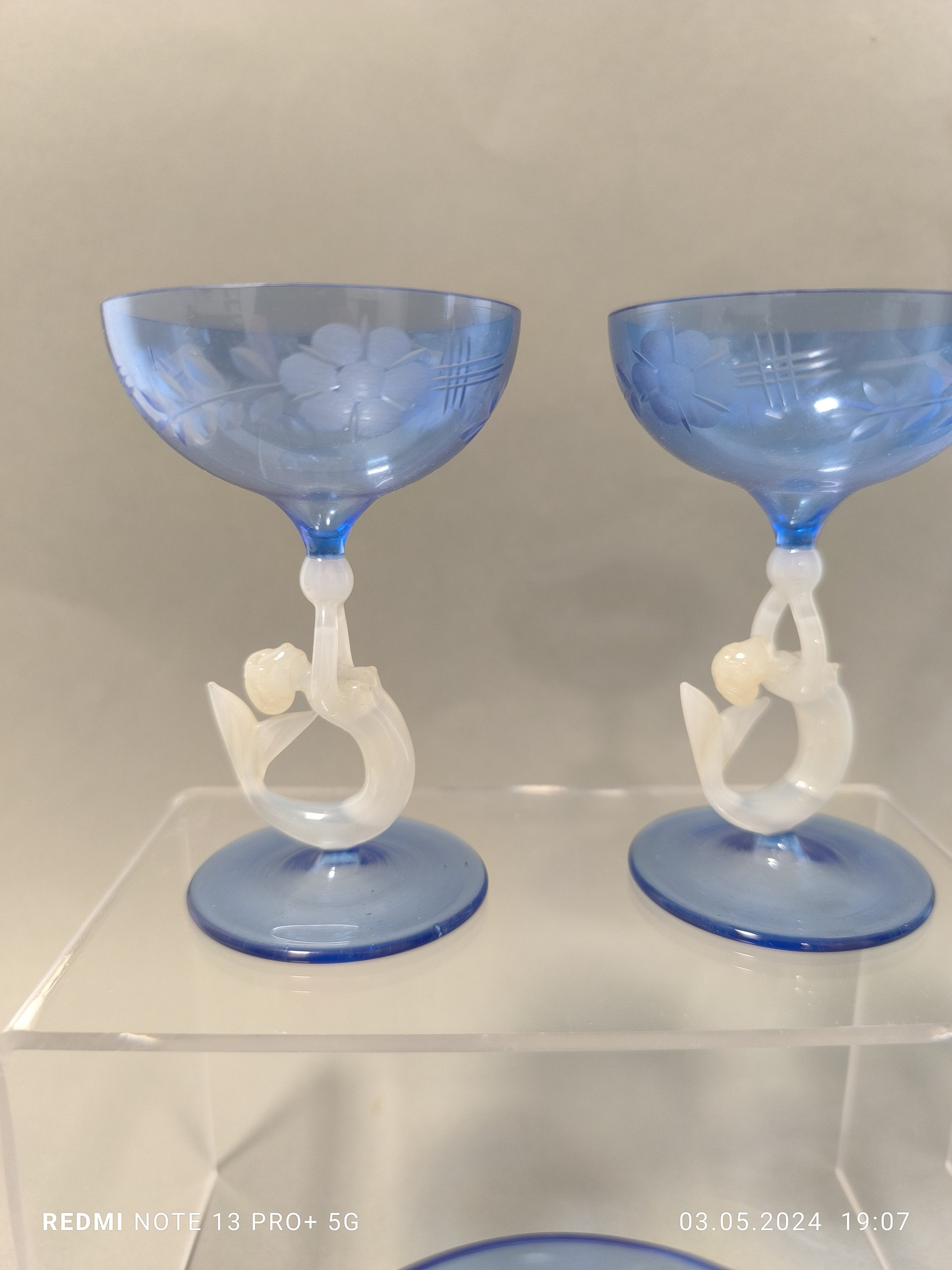 Lauscha Bimini Liqueur Set Glasses & Carafe Rare MCM Mermaid Fritz