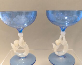Lauscha Bimini Liqueur Set Glasses & Carafe Rare MCM Mermaid Fritz