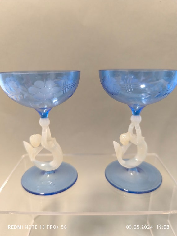 Lauscha Bimini Liqueur Set Glasses & Carafe Rare MCM Mermaid Fritz