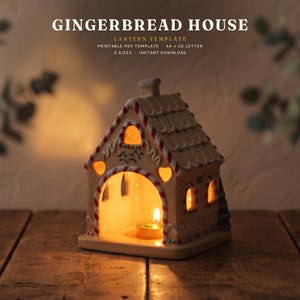 Gingerbread House Lantern Pottery Template, Christmas Slab Building Pattern, Printable PDF in 3 Sizes