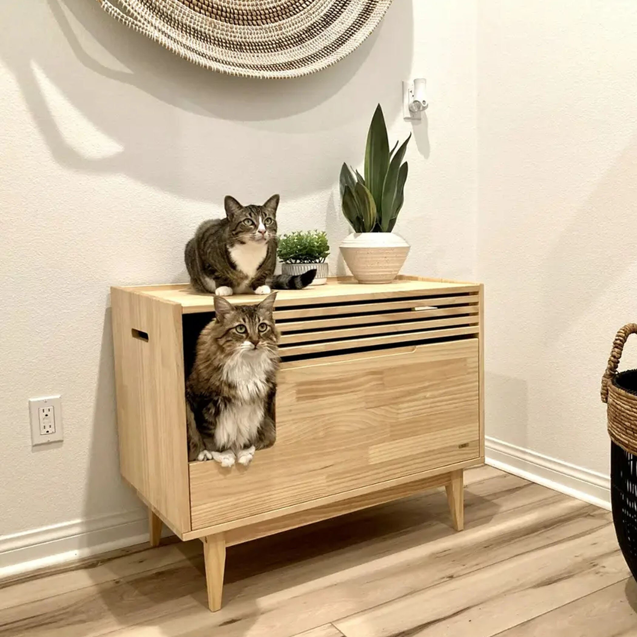 AACULPET Cat Litter Box Enclosure, PS Material Waterproof Hidden Cat Litter  Box Furniture, Left/Right Side Door, Double Cabinet Door for Living Room,  Bedroom, Coffee - Yahoo Shopping