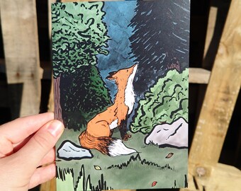Carte de voeux de renard roux | Carte de voeux pliante de 5 x 7 po. | Automne, automne, action de grâces, toute occasion