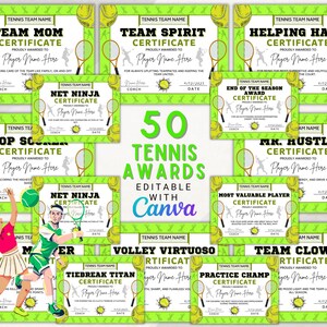 Tennis Awards, Editable Tennis Award Certificate, Canva Template, Tennis Team Party, End of Season Gift.