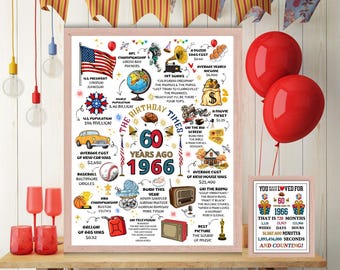 60. Geburtstag Poster druckbar, damals 1966 Fun Facts Party Dekoration Schild, Geburtsgeschenk für 60 Jahre alt, Sofort-Download JPG PDF.