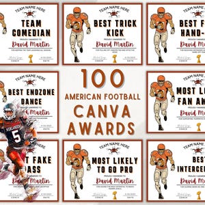 Football Award Certificate Bundle | 100 Editable Canva Templates | Printable Youth & Team Awards | American Football Certificates PDF