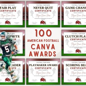Editable Canva Templates | Football Award Certificate Bundle | American Football Certificates PDF | Printable Youth & Team Awards.