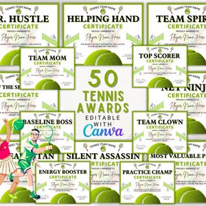 Editable Tennis Award Certificate, Tennis Awards, Canva Template, End of Season Gift, Tennis Team Party.