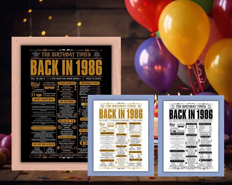 Gold Back in 1986 Newspaper, 1986 Birthday Poster, Birth Gift Idea, Fun ...