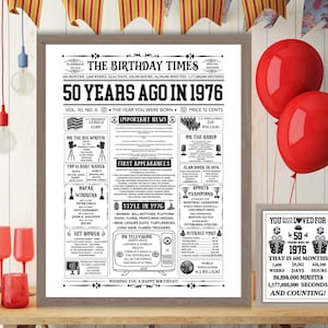50th Birthday Newspaper 1976, Birth Gift Idea for 50 Year Old, Back in 1976 Newspaper Fun Facts,50 Years Birthday, Printable JPG PDF.