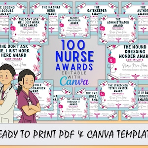 Nursing Awards Funny, Funny Editable Nurse Awards Certificates, Printable Nurse Awards, Canva Template, Funny Superlatives, Nurse Gift.
