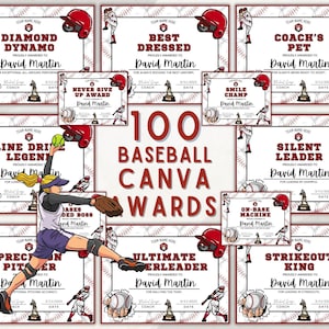 Baseball Team Awards, End Of Season Award Certificates, Printable Editable Baseball Awards, T-Ball Awards, Baseball Team Party.