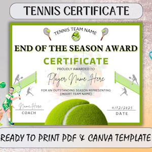 End of Season Recognition, End of Season Gift, Canva Template, Award Ceremony Certificates, End of Season Tennis Award, Tennis Gift.