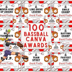 Printable Editable Baseball Awards, Baseball Team Awards, End Of Season Award Certificates, T-Ball Awards, Baseball Team Party.